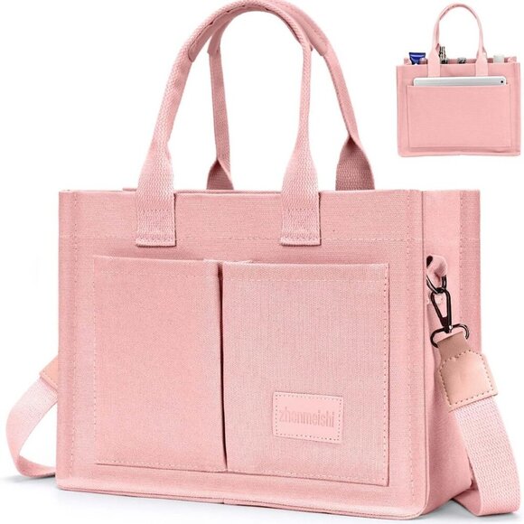 Canvas Tote Bag Women Pockets Crossbody Large Capacity Casual Work Gift - Picture 1 of 6